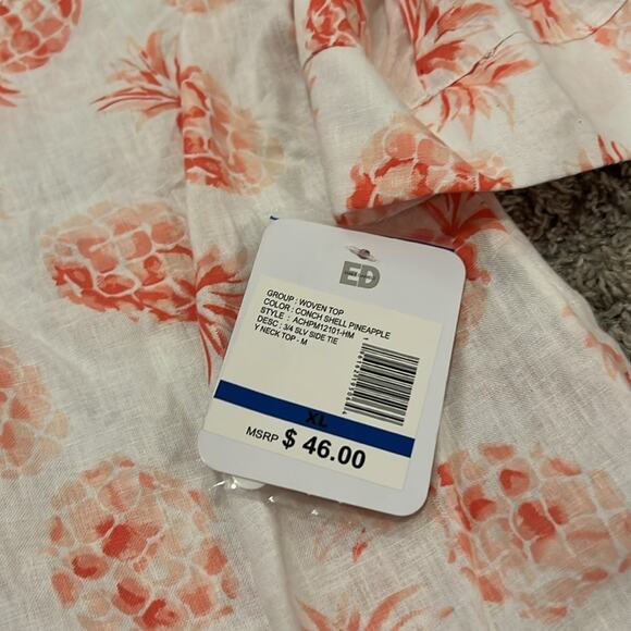 Emily Daniels Button Front pineapple side Tie blouse Top Size XL Linen Blend NEW - Picture 4 of 16